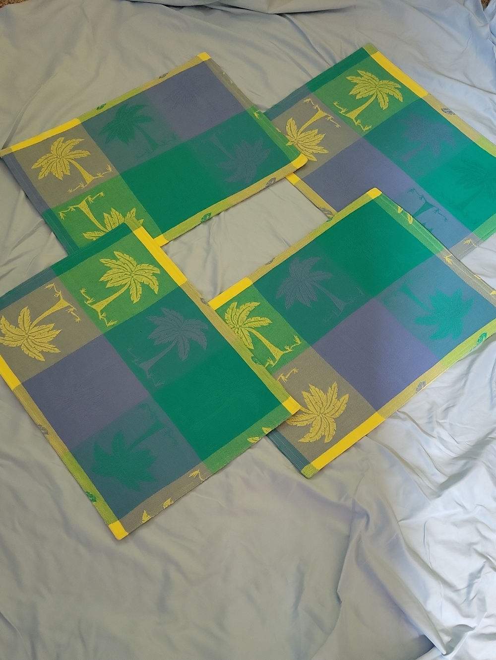 Tropical Palm Tree Print Four Placemat Set in Green, Purple & Yellow 100% Cotton